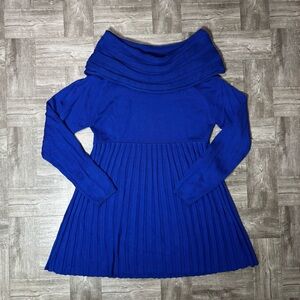 Kenneth Cole Reaction Royal Blue Cowl Neck Pleated Sweater Dress Size Large